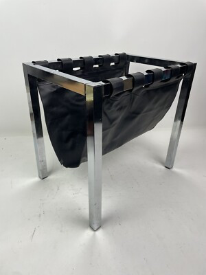 Vintage 1970’s Modern Chrome faux Black Leather Magazine Rack Sturdy 18x12x16” | eBay US