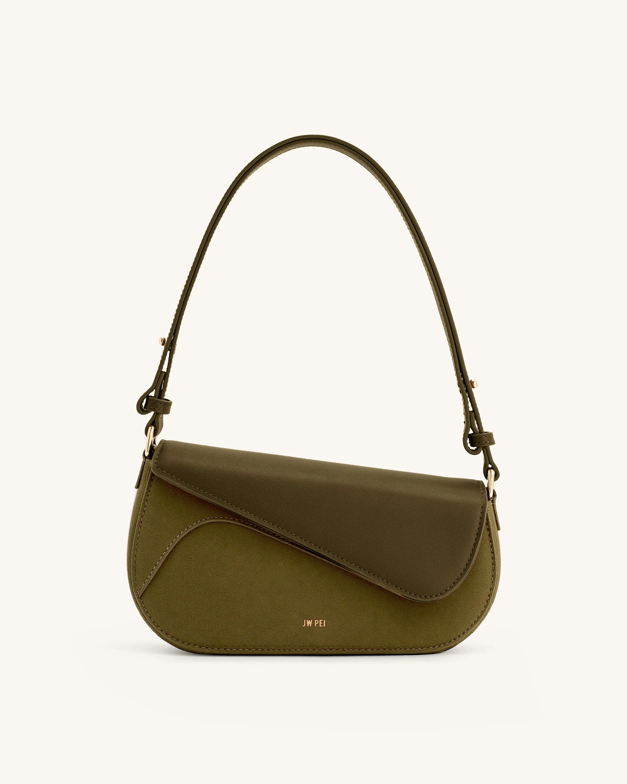 Addisyn Faux Suede Panel Shoulder Bag - Olive | JW PEI US