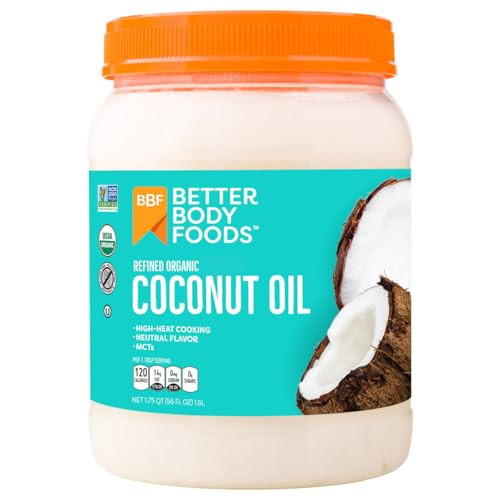 BetterBody Foods Organic Refined Coconut Oil, 56 Fl Oz, All Purpose Oil for Cooking, Baking, Hair and Skin Care | Amazon (US)