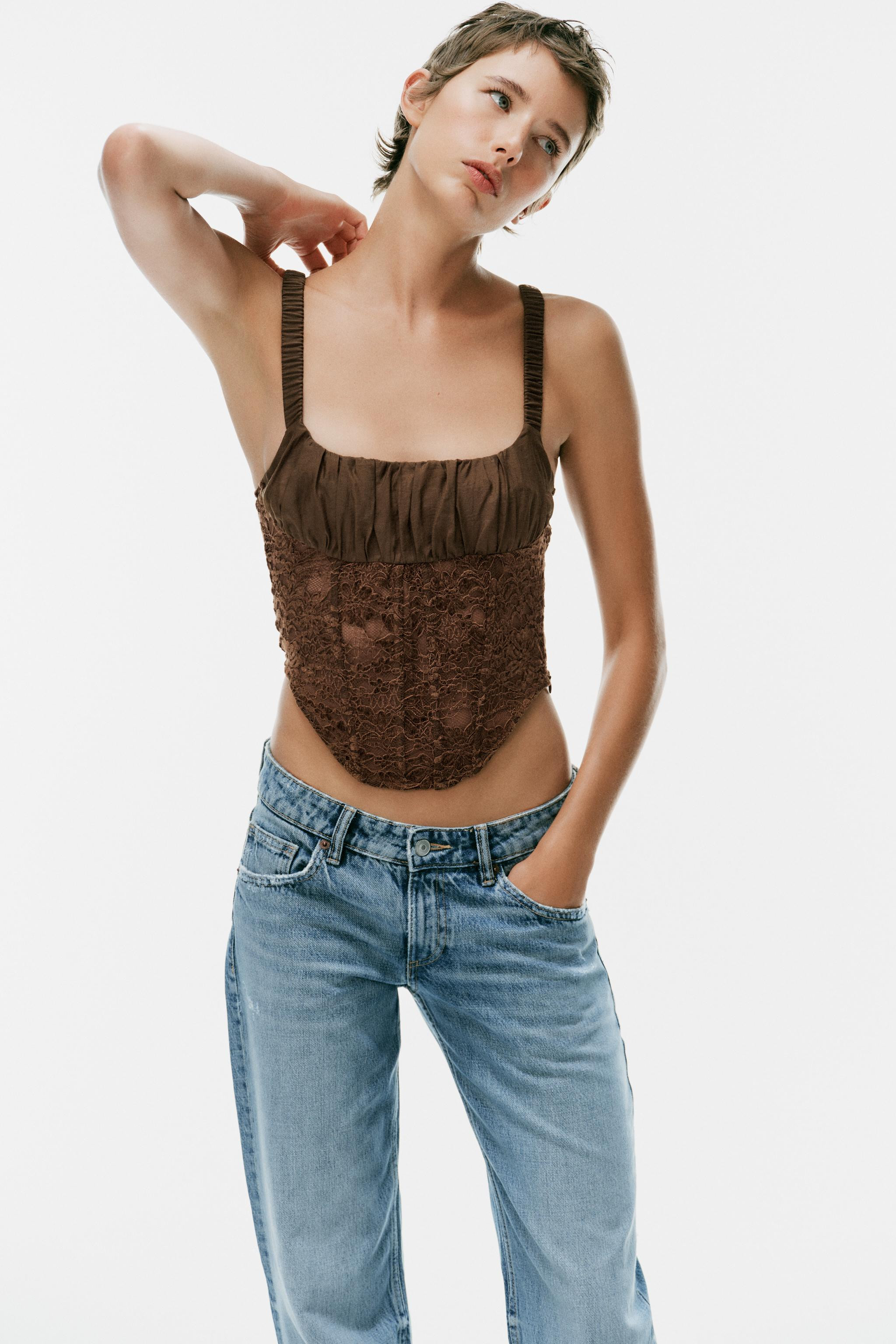 CORSETRY-INSPIRED LACE-TRIMMED TOP | Zara UK