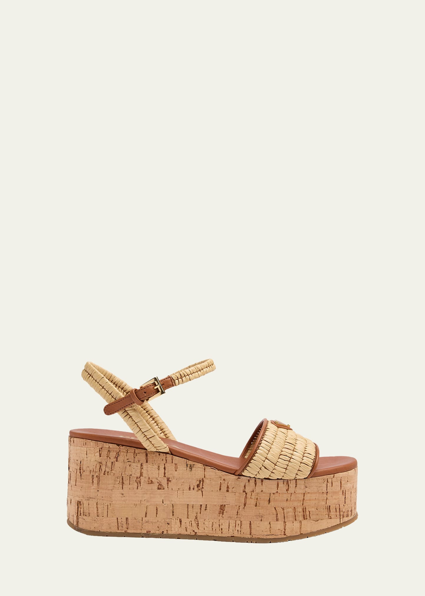 Prada 75mm Triangle Logo Raffia Platform Sandals | Bergdorf Goodman