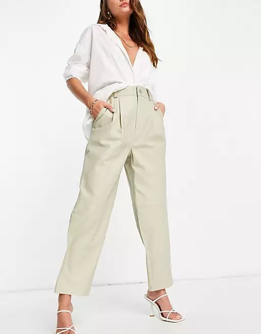 ASOS EDITION slouchy leather pants with seam detail in clay | ASOS (Global)
