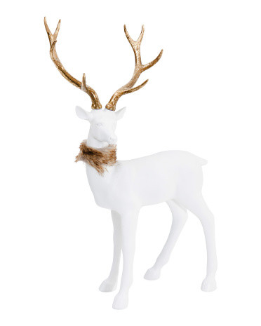Standing Reindeer Decor With Faux Fur Collar | TJ Maxx