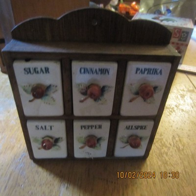SMALL WOOD SPICE RACK WITH CERAMIC SHAKERS | eBay US