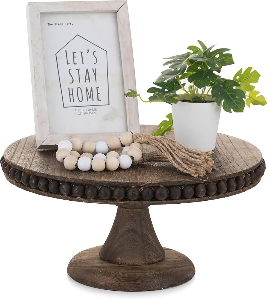 Hanobe Round Wood Cake Stand: Cupcake Pedestal Stand 12 inch Dessert Display Riser Distressed Rus... | Amazon (US)