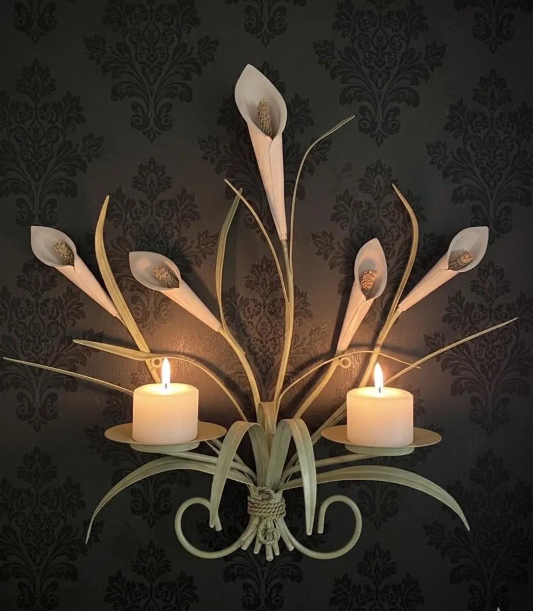 Calla Lilies Tole Double Candle Holder Cottage Wall Sconce - Etsy | Etsy (US)
