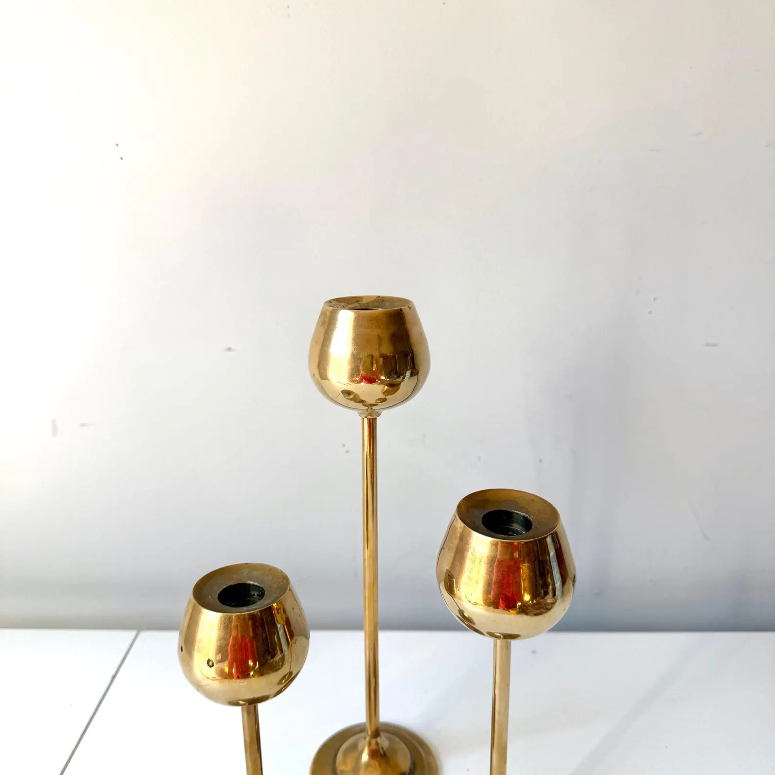 1980s Brass Tulip Candlestick Holder Set | Etsy (US)