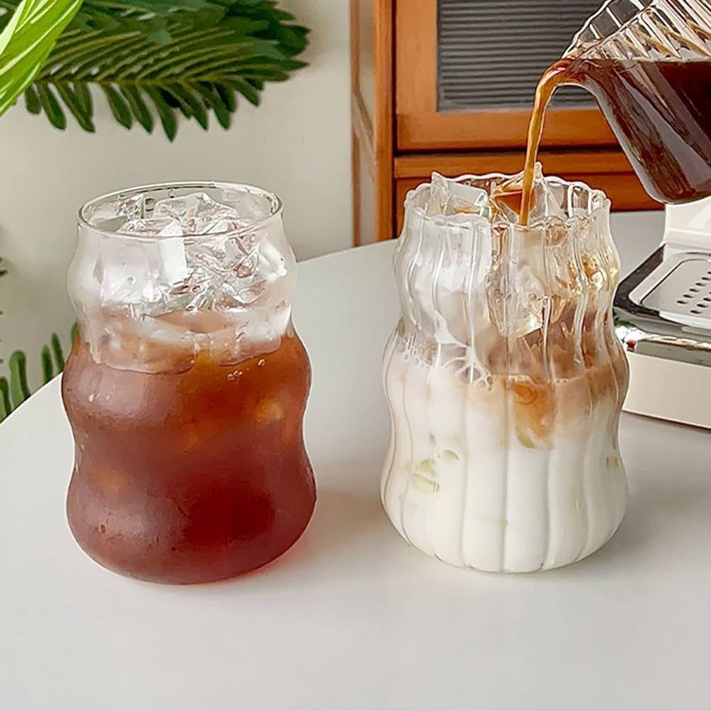 URMAGIC 2 Pcs Vintage Drinking Glasses,18 Oz Ripple Glass Cups,Gourd Shape Iced Coffee Glasses,Wa... | Amazon (US)