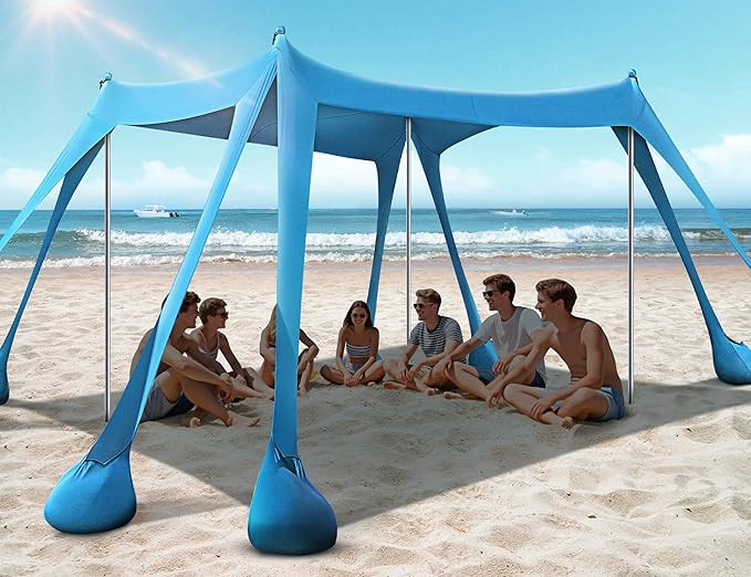 Beach Tent, Beach Canopy UPF50+ UV Protection, 10x10ft Beach Shade Sun Shelter with 8 Sandbags, S... | Amazon (US)