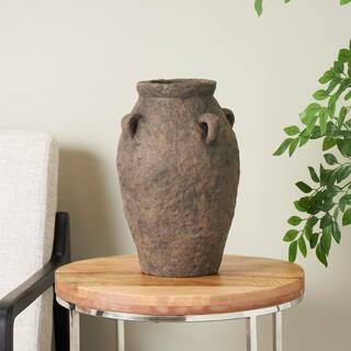 Litton Lane 15 in. Dark Brown Handmade Textured Ceramic Decorative Vase with Handles 045105 - The... | The Home Depot