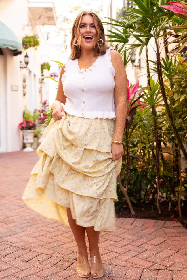 Meet Me Halfway Yellow Tiered Floral Maxi Skirt | Pink Lily