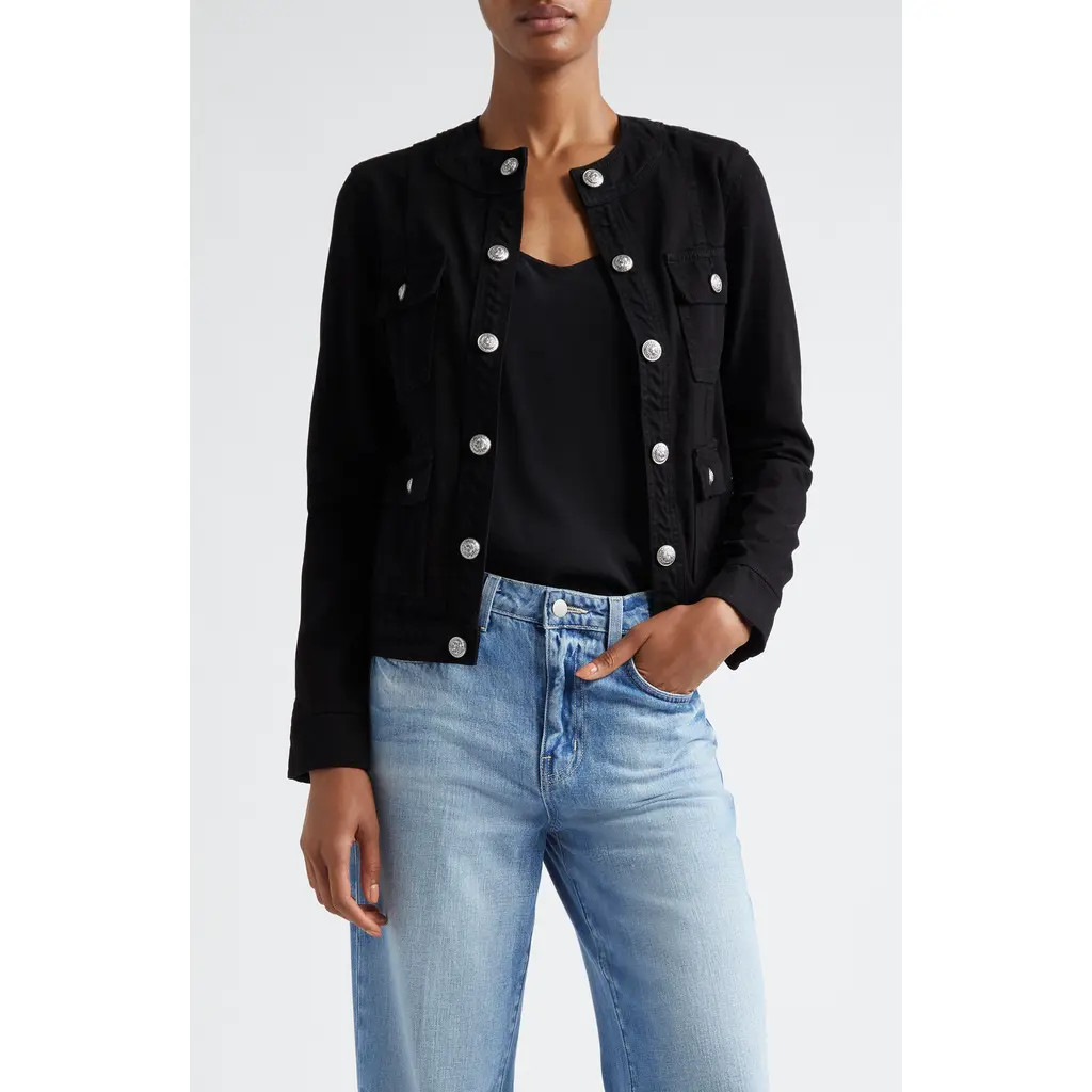 L'AGENCE Yari Collarless Denim Jacket in Noir at Nordstrom Rack, Size X-Small | Nordstrom Rack