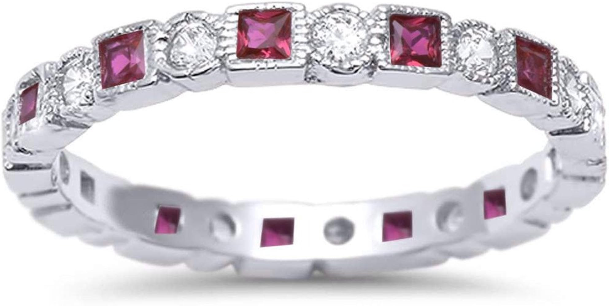 2.5mm Bezel Set Full Eternity Ring Alternating Round Simulated Blue Sapphire 925 Sterling Silver | Amazon (US)