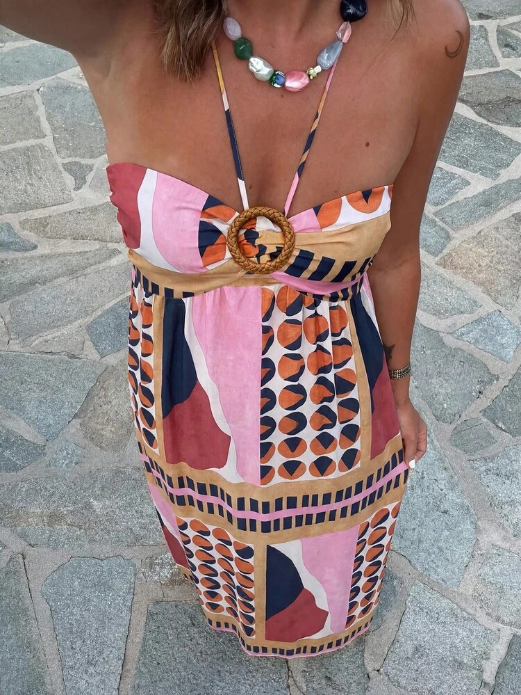 Women's Printed Button A-Line Vacation Dress, Fashionable For Daily And Holiday Wear, Spring/Summ... | SHEIN