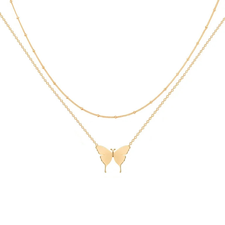 Mevecco 18K Gold Plated Dainty Cute Handmade Layered Choker Butterfly Necklace for Women Jewelry ... | Walmart (US)
