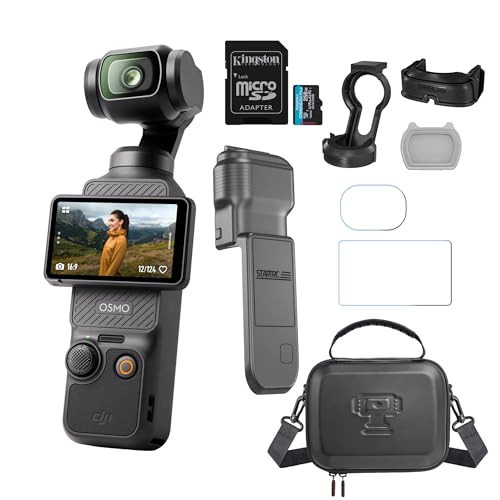 DJI Osmo Pocket 3 with 256GB MicroSD Card, Magnetic Fill-in Light, Screen Protector, Carry Bag, and Tempered Glass Screen Protectors Bundle - Action Camera with 1-Inch CMOS & 4K/120fps (6 Items) | Amazon (US)