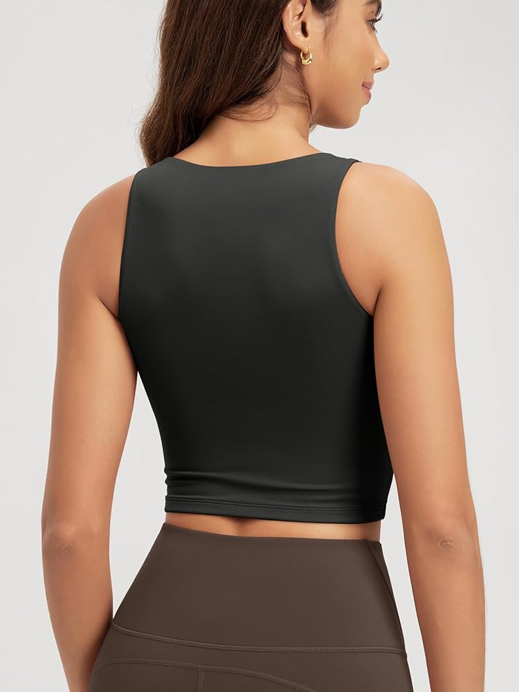 ODODOS Double Layer High Neck Crop Tank for Women Cloud Feeling Sleeveless Casual Yoga Cropped To... | Amazon (US)
