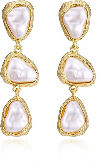 Gold Baroque Pearl Earrings Irregular Pearl Earrings Hypoallergenic for Women Jewelry | Amazon (US)