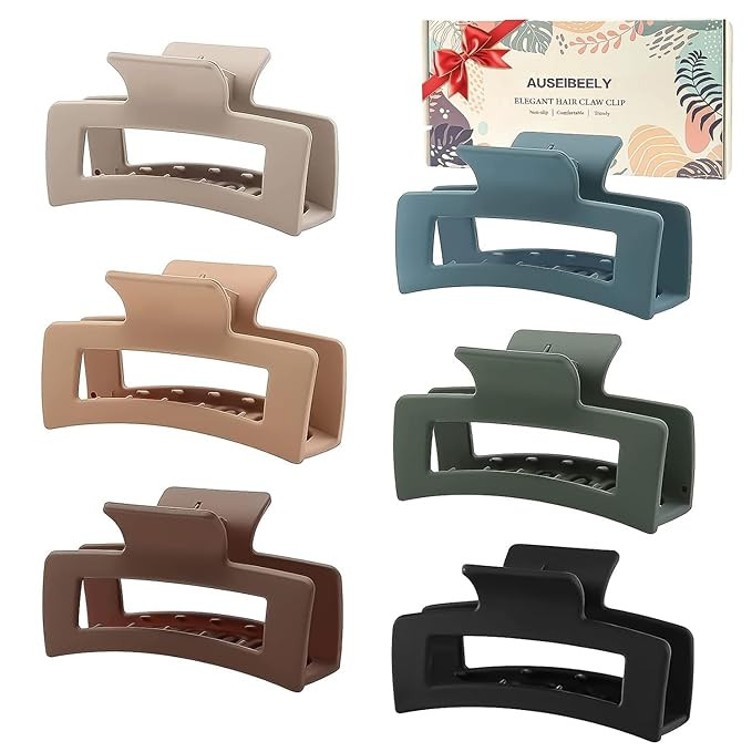 Auseibeely 6 Pack Square Claw for Women Girls, 3.5" Medium Non-slip Rectangular Matte Clips Stron... | Amazon (US)