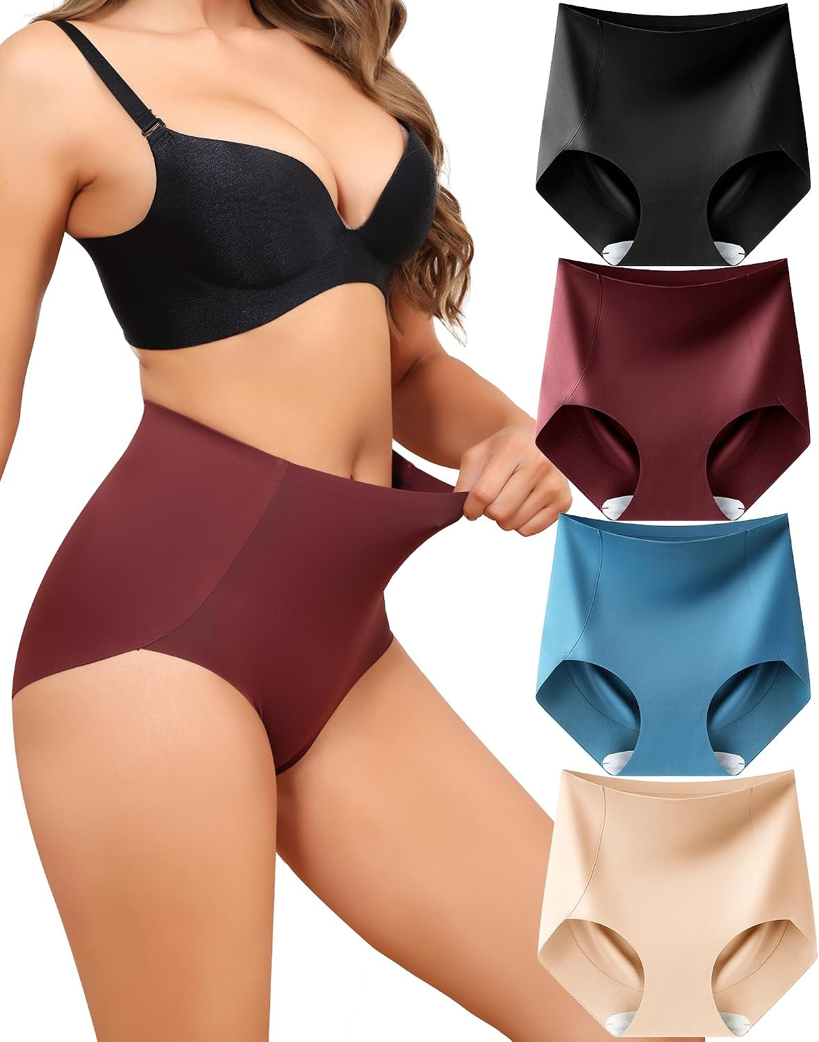 LEVAO Women's Tummy Control Underwear High Waisted Seamless Panties 4 Pack | Amazon (US)