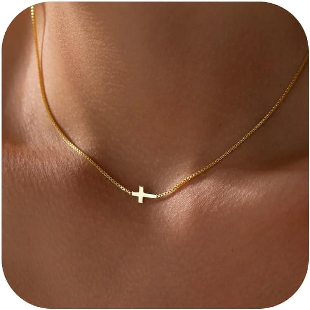 Cross Necklace for Women 14K Real Gold Silver Plated Dainty Small Cross Pendant Choker Simple Tre... | Amazon (US)