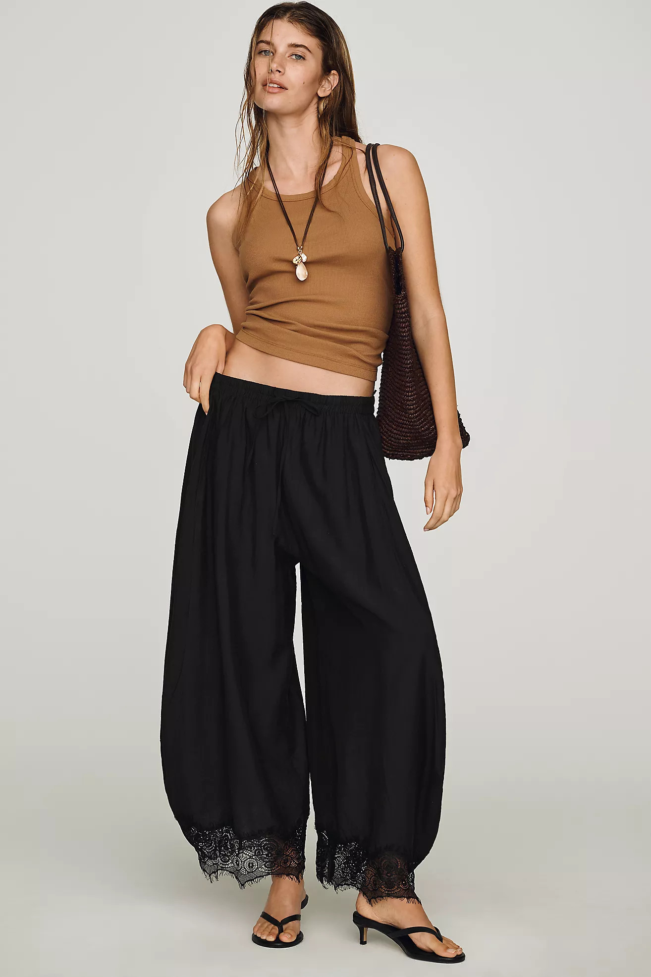 By Anthropologie Cropped Lace-Hem Pants | Anthropologie (US)