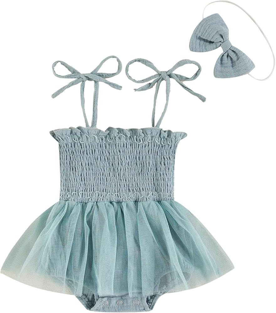 Meihuida Newborn Baby Girl Sleeveless Rompers Summer Clothes Cotton Bodysuit with Headband | Amazon (US)