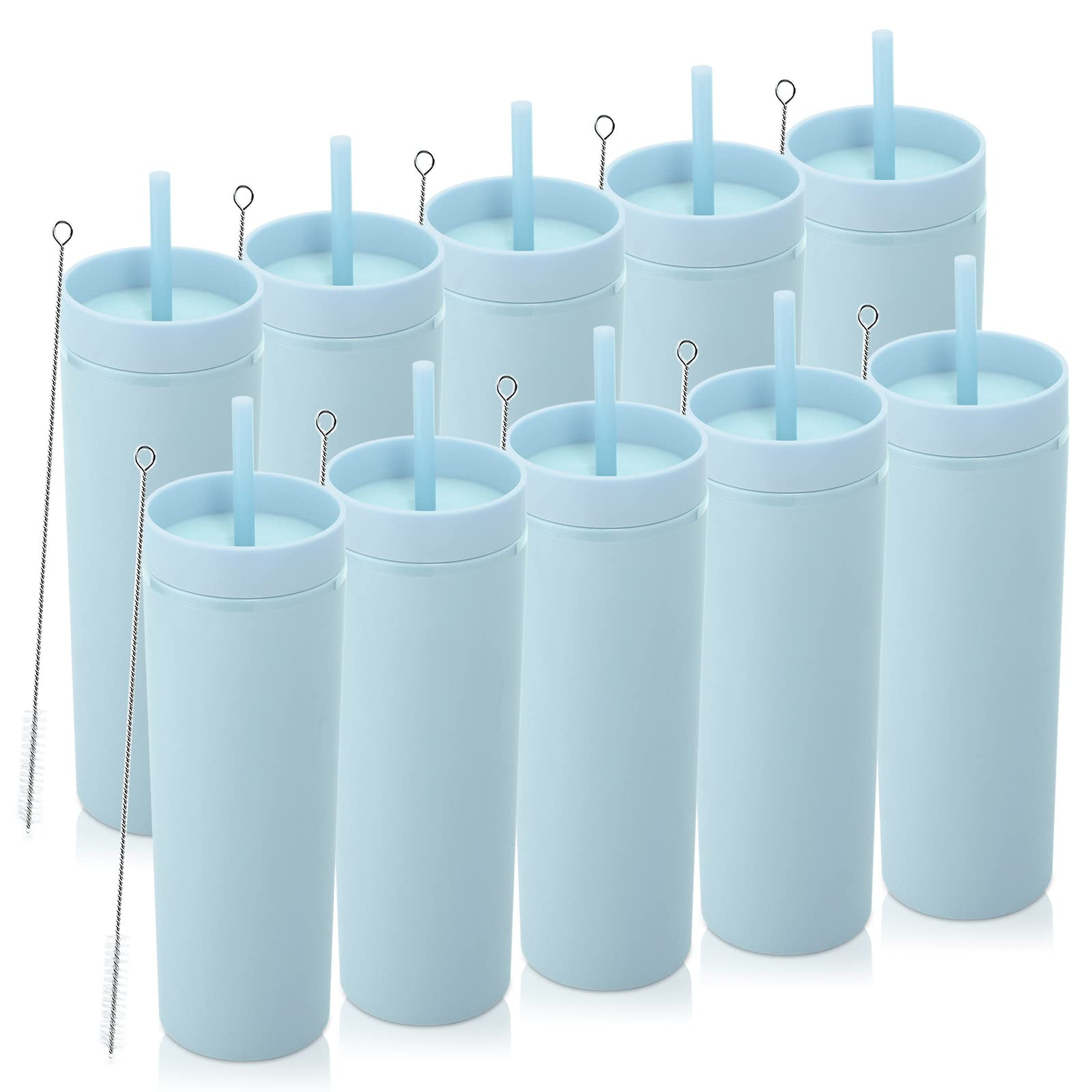 Volhoply 20oz Plastic Skinny Tumblers Bulk 10 Pack,Double Wall Tumbler with Lid and Straw,BPA Fre... | Amazon (US)