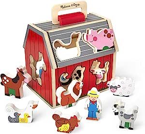 Melissa & Doug Wooden Take-Along Sorting Barn Toy with Flip-Up Roof and Handle, 10 Wooden Farm Pl... | Amazon (US)