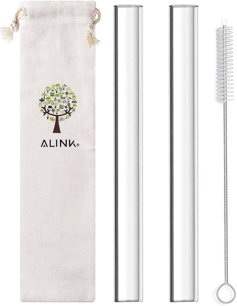 ALINK Glass Boba Straws, 14 mm x 9 inch Reusable Jumbo Clear Bubble Tea Straws for Smoothie, Tapi... | Amazon (US)