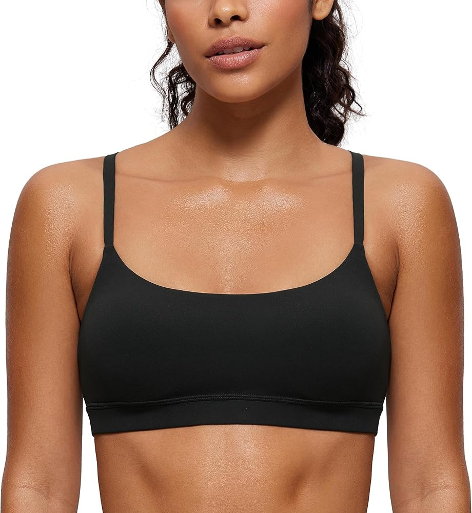 CRZ YOGA Womens Butterluxe Adjustable Spaghetti Strap Sports Bra - Scoop Neck Wireless Padded Yog... | Amazon (US)