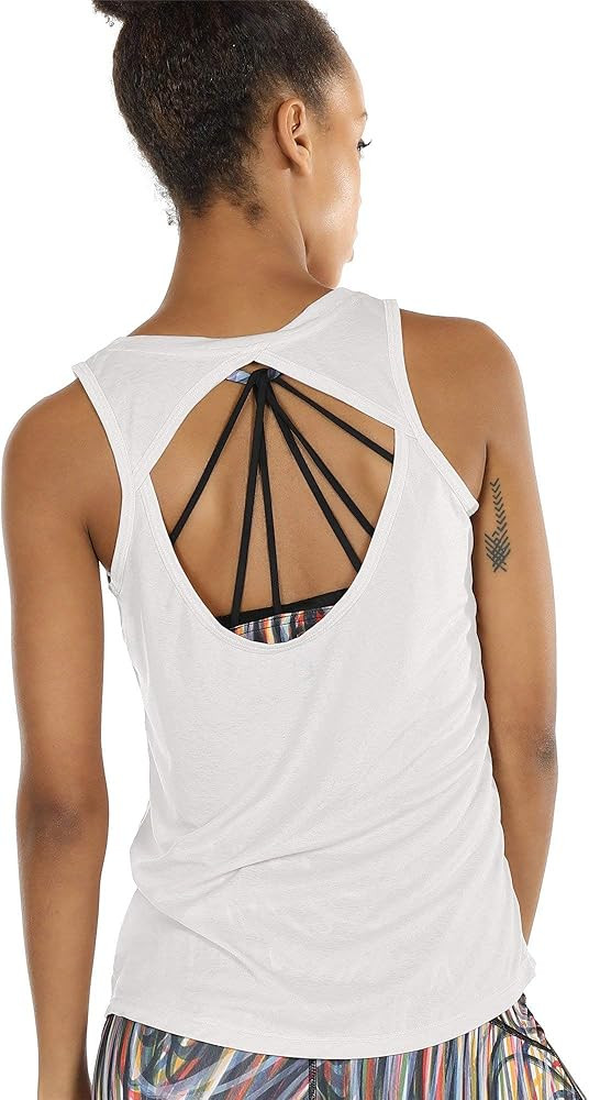 Open Back Yoga Tops for Women - Activewear Workout Clothes Exercise Fitness Tank Tops Gym Shirts | Amazon (US)