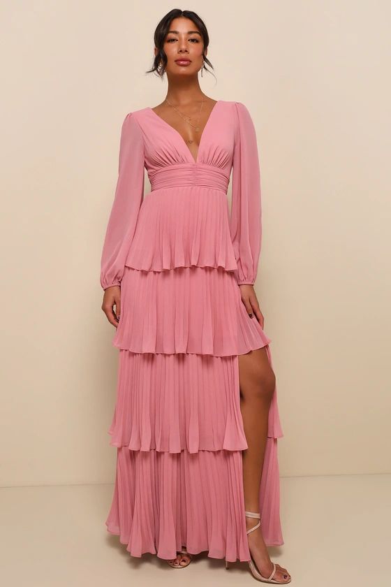 Dusty Rose  Maxi Dress | Long Sleeve Bridesmaid Dress | Pink Bridesmaid Dress #LTKwedding  | Lulus (US)