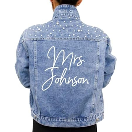 Mrs Pearl Jean Jacket Bride Mrs Denim Jacket Personalized Bridal gift | Amazon (US)