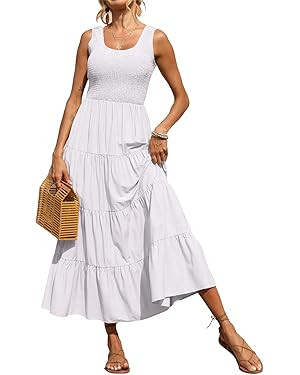 PRETTYGARDEN Women's 2024 Casual Loose Plain Maxi Sundress Smocked Tank Dress Sleeveless Summer B... | Amazon (US)