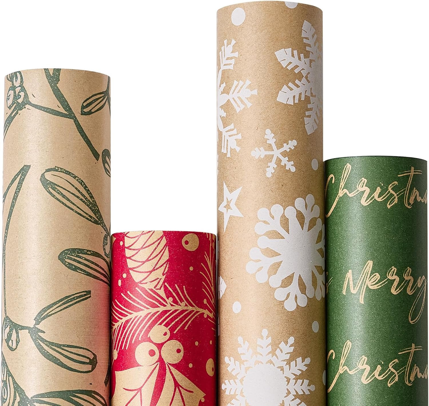YANGTE Vintage Recyclable Christmas Wrapping Paper Rolls, Brown Kraft Wrapping Paper with Red and... | Amazon (US)