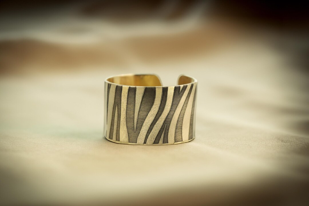 Gold Zebra Pattern Ring · Adjustable Ring · Wide Open Cuff Ring · Custom Animal Pattern Ring ... | Etsy (US)
