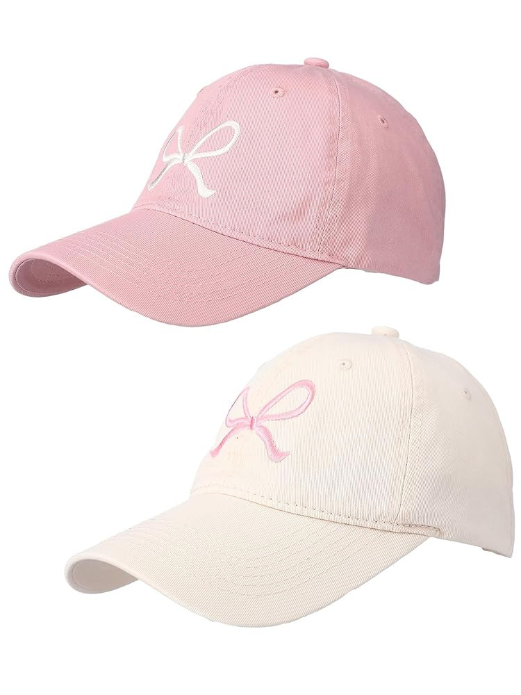 2 Pack Bow Tie Baseball Cap Coquette Pink Bow Baseball Cap for Woman Cute Sun Travel Sports Hats | Amazon (US)