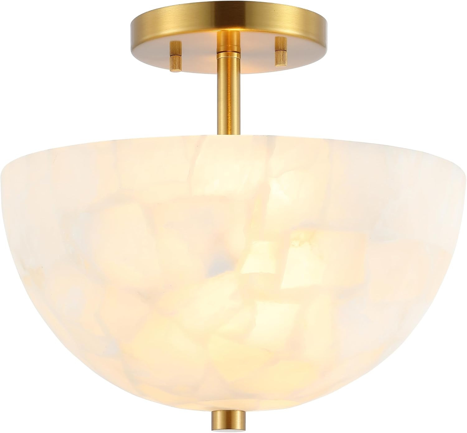JONATHAN Y Celine 2-Light Semi Flush Mount 11.88", White/Brass Gold | Alabaster, Inverted Dome LE... | Amazon (US)