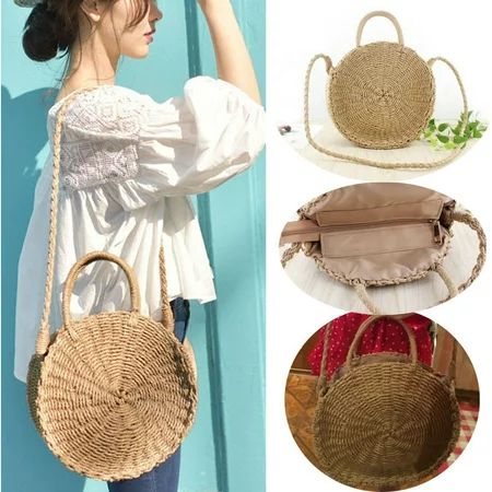 Women Straw Retro Bag Handwoven Round Rattan Handbags Knitted Crossbody Bag Tote | Walmart (US)