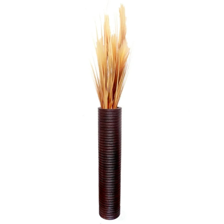 Brown Decorative Contemporary Mango Wood Ribbed Design Cylinder Shaped Floor Vase, 30 Inch | Walmart (US)