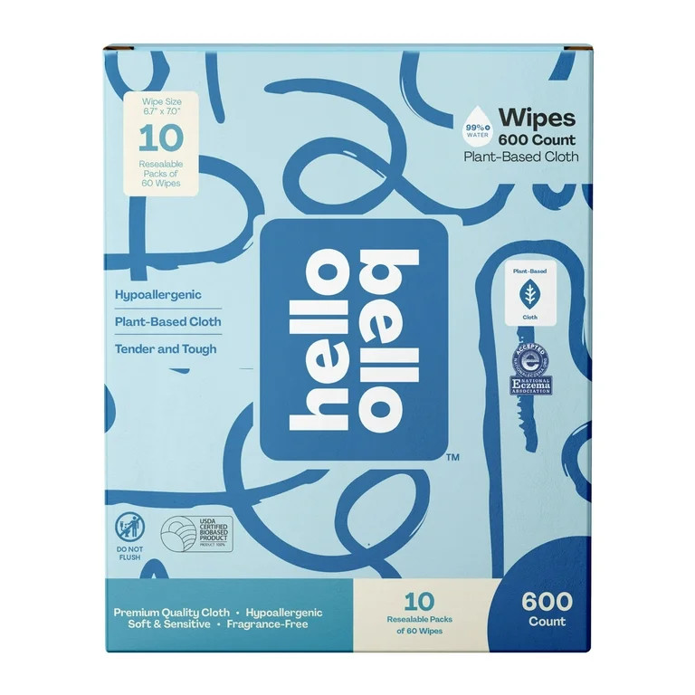 Hello Bello Baby Wipes, 600 Unscented Plant-Based Wipes, 10 Pouch Box (Choose Your Count) | Walmart (US)