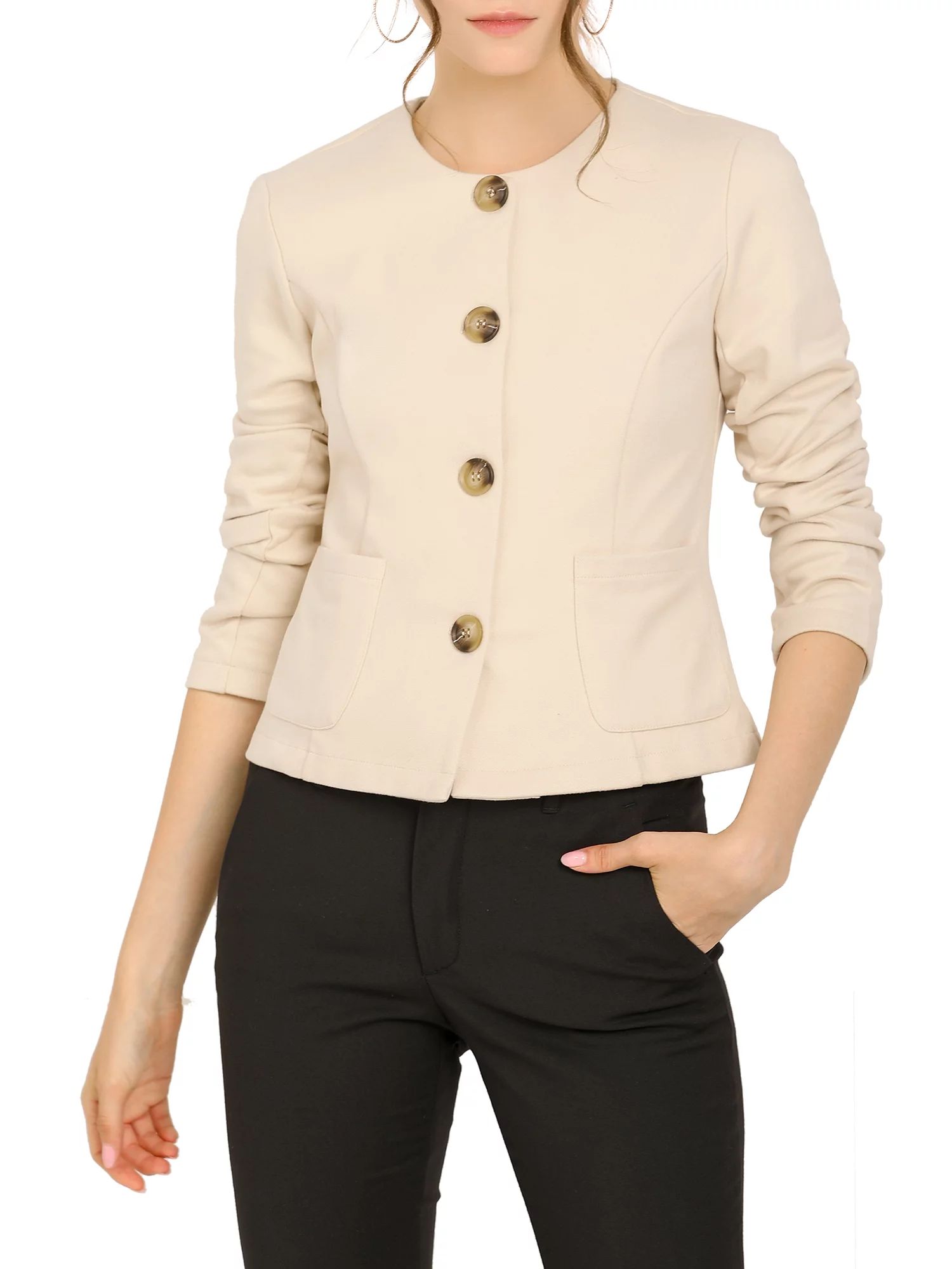 Unique Bargains Women's Casual Fall Button Front Elegant Work Office Blazer Jacket - Walmart.com | Walmart (US)