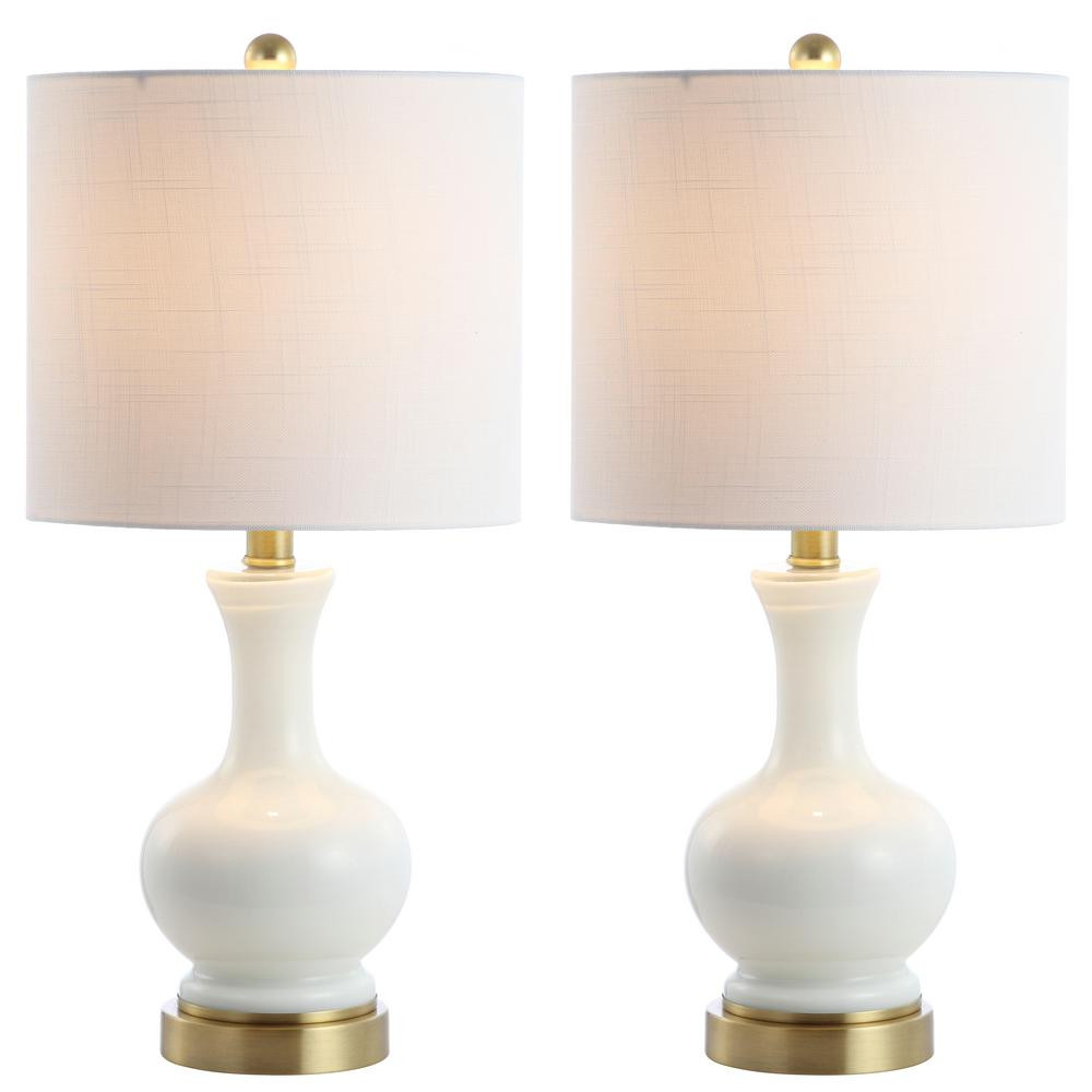 JONATHAN Y Cox 22 in. White Glass/Metal LED Table Lamp (Set of 2) | The Home Depot