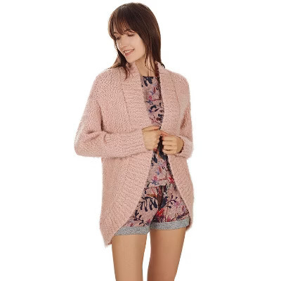 Memoi Women's Fuzzy Cocoon Loose Open-Front Cardigan Sweater Pale Rose S-M | Target