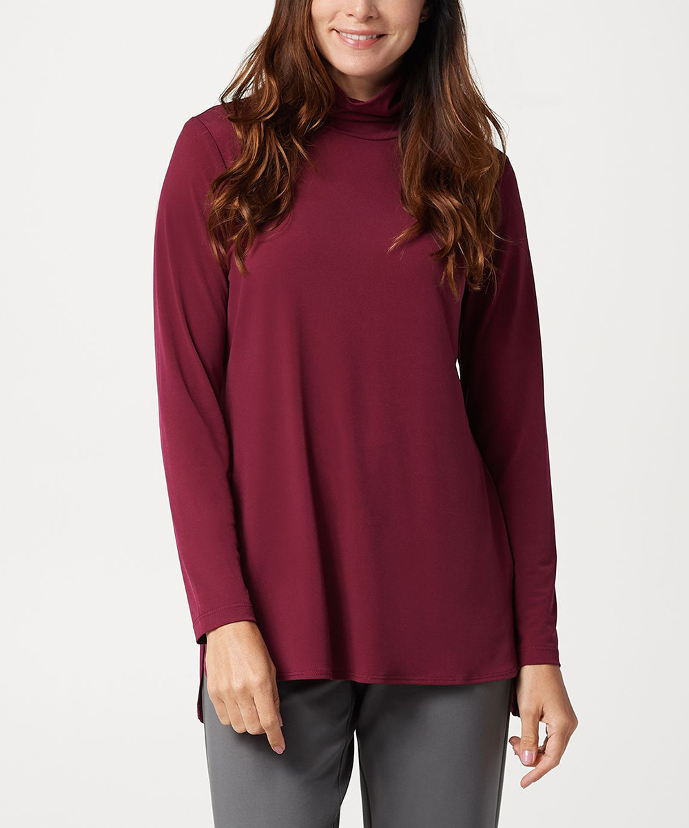 Susan Graver Women's Turtlenecks Burgundy - Burgundy Modern Essentials Liquid-Knit Turtleneck - Wome | Zulily