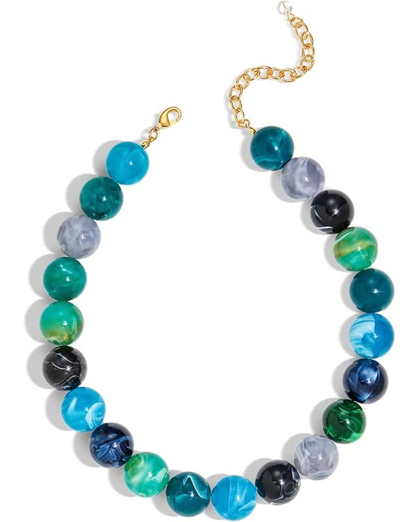 Chunky Beaded Choker Necklace for Women Boho Statement Necklace with Large Pearl Blue Brown Tone ... | Amazon (US)