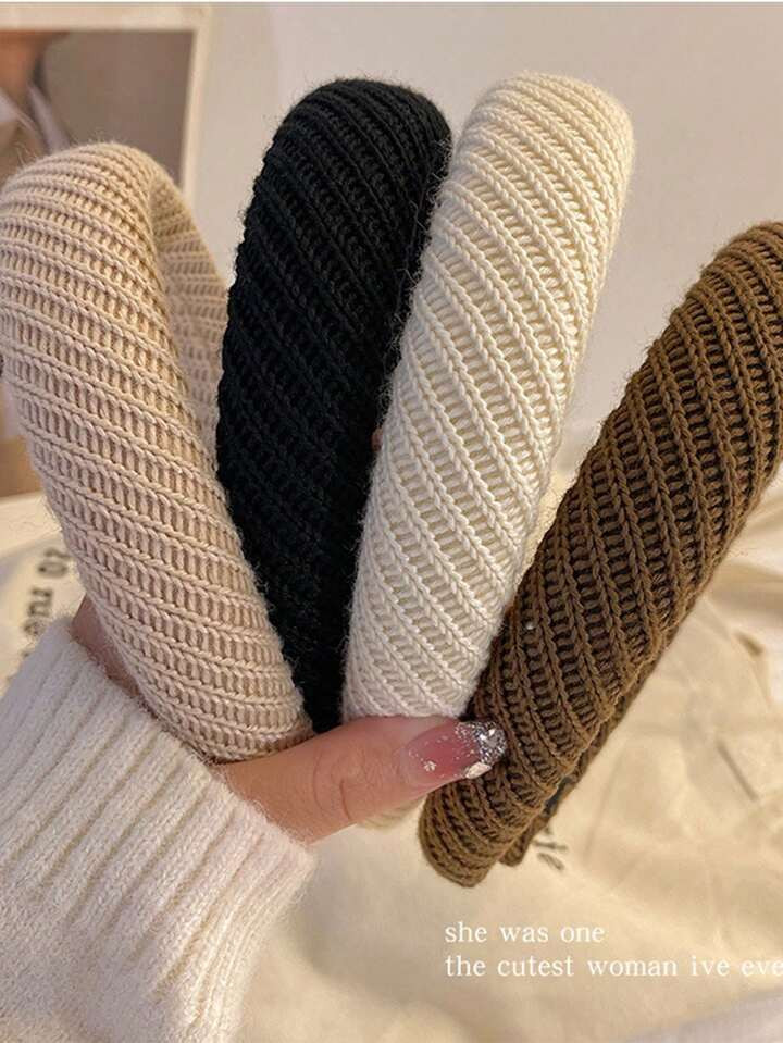 4pcs Knitted Hairbands For Women, Autumn, Facial Cleansing Headband, Headwear For Going Out, Hair... | SHEIN