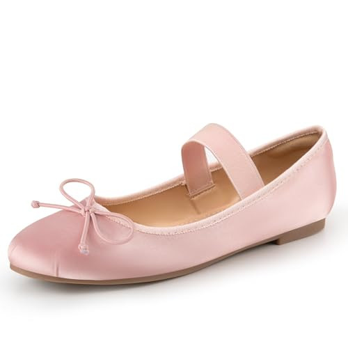 Trary Pink Mary Jane Ballet Flats, Satin Women's Shoes, Comfy Flats for Girls, Size 8, Ideal for Easter | Amazon (US)