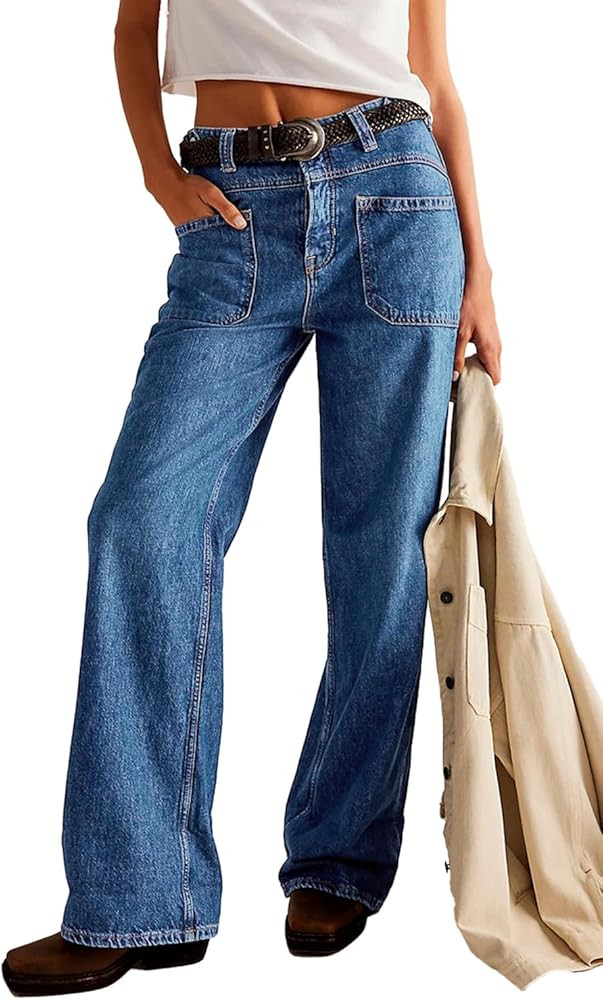 Allimy Womens Jeans High Waisted Straight Leg Baggy Boyfriend Jeans for Women Trendy 2026 Cargo P... | Amazon (US)